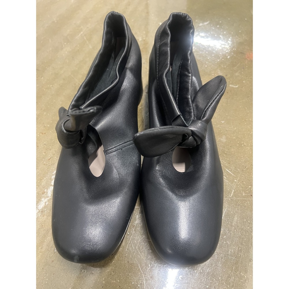 All Black Size 38 Womens Leather Knot Detail Block Heel Pumps Square Toe Black